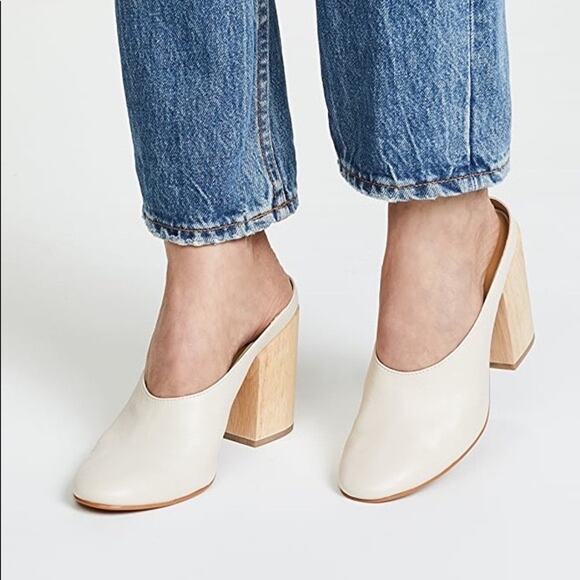 Dolce Vita Caley Ivory Leather Block Heel Mules Size 10 - Picture 1 of 7
